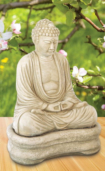 Buddha on Base Asian garden sculpture creates a meditative space